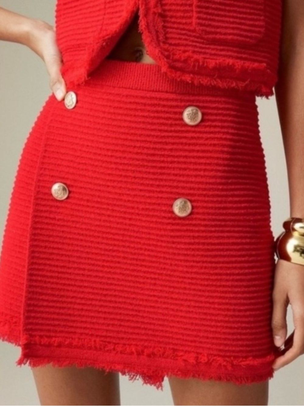 J. Crew faux-wrap sweater skirt in Fine Bouclé Vintage Red Size Medium